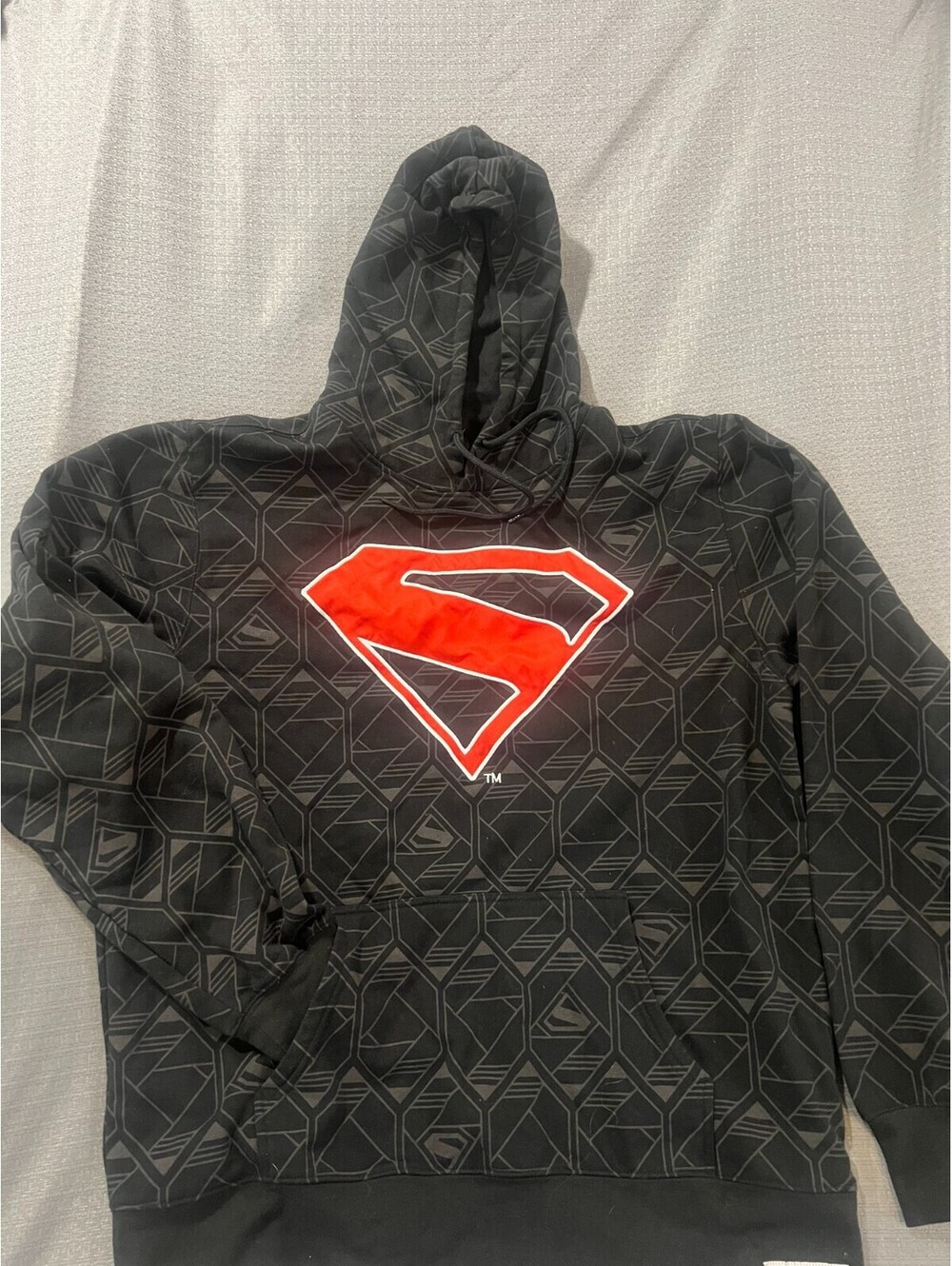 Superman Adult XL Black Red Shield All Over Logo Pullover Hoodie DC Comics